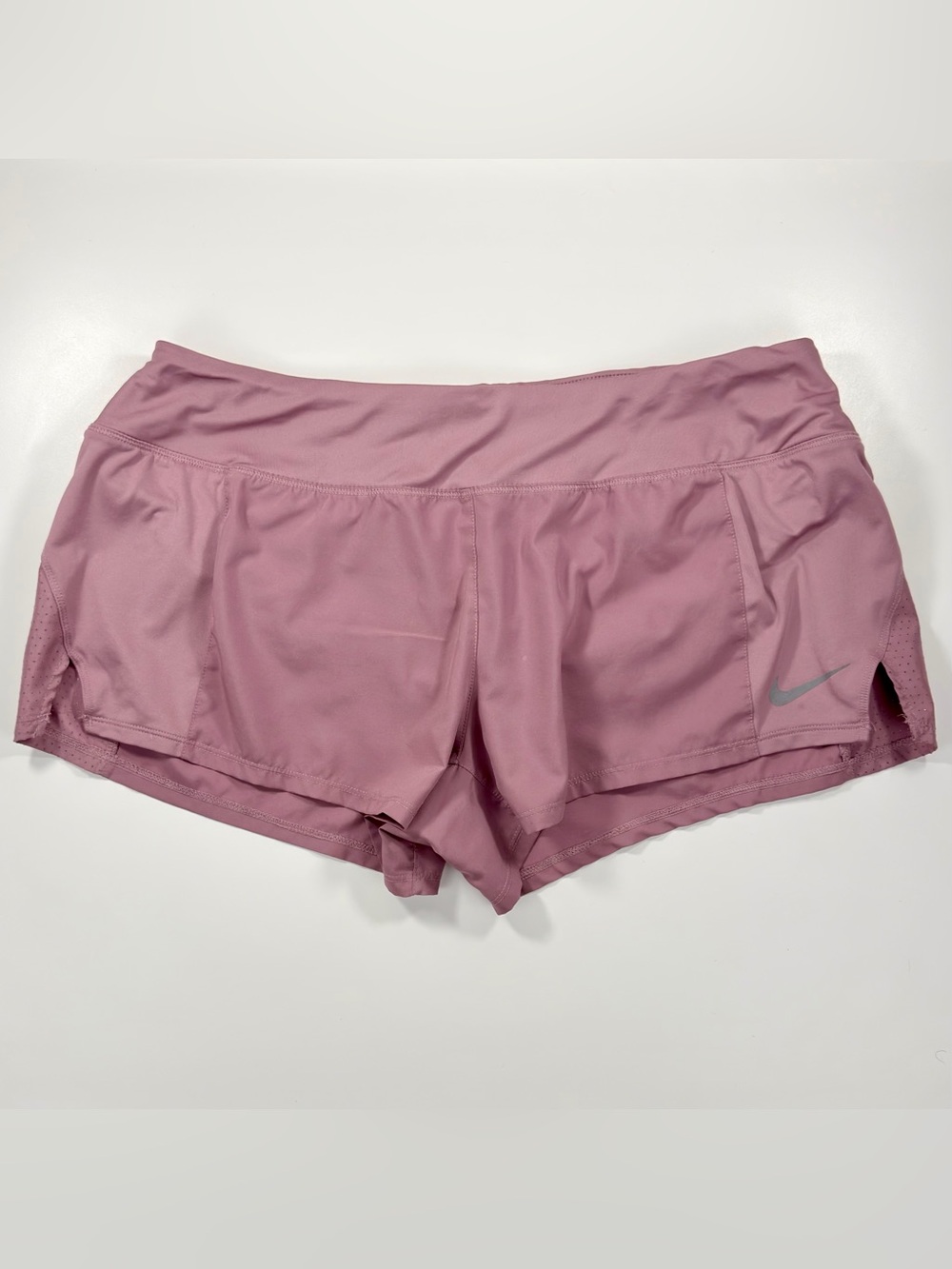 Nike Eclipse 3" Running Shorts Women XL Dusty Rose Pink Lined Flat Waist Dri-FIT